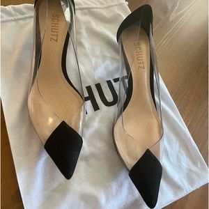 Schultz transparent and black kitten heels